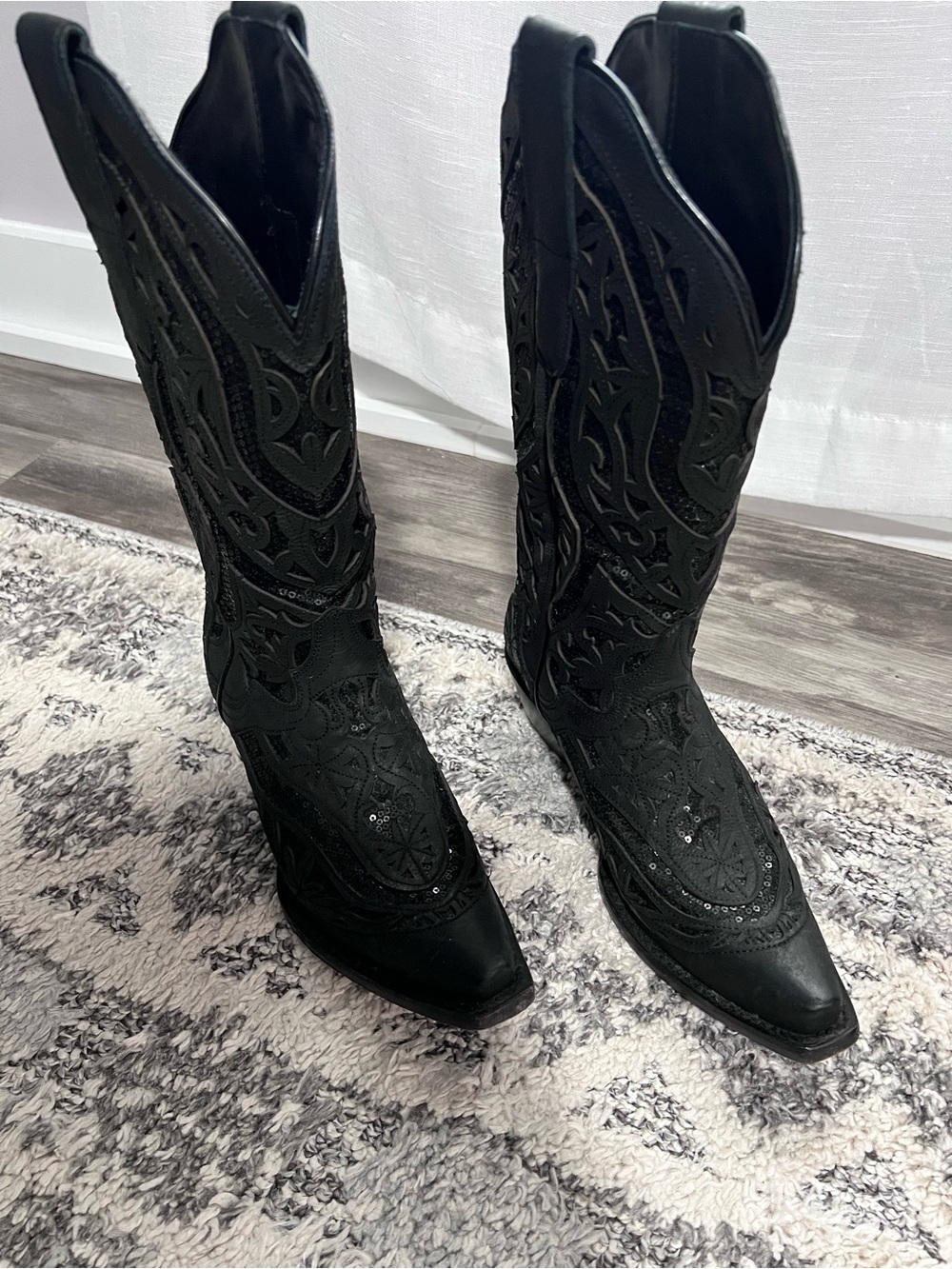 J.B. Dillon Black Embroidered Western Cowgirl Boots
